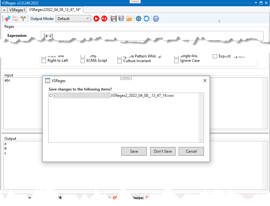 Tools Menu - VSRegex Save Modified Files